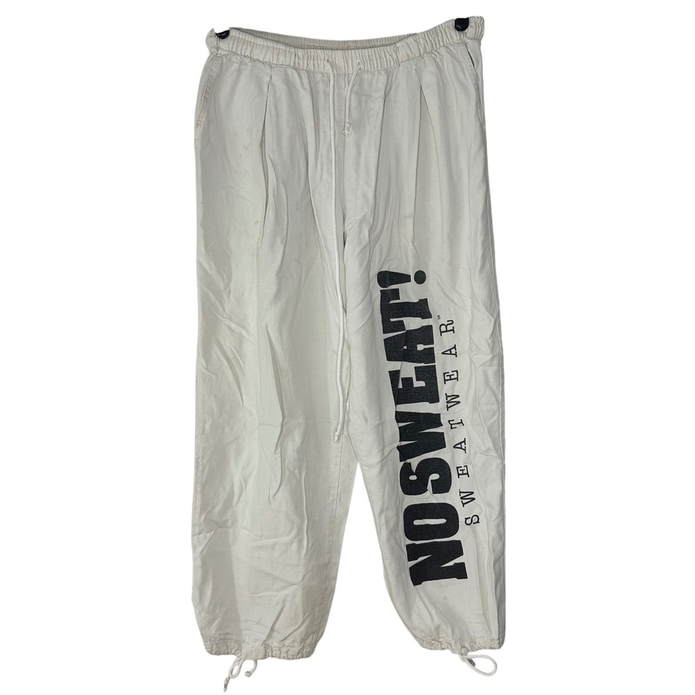 Vintage No Sweat Sweatwear Pants Men's Medium‎ Cream Jogger Beach 90s FLAWED